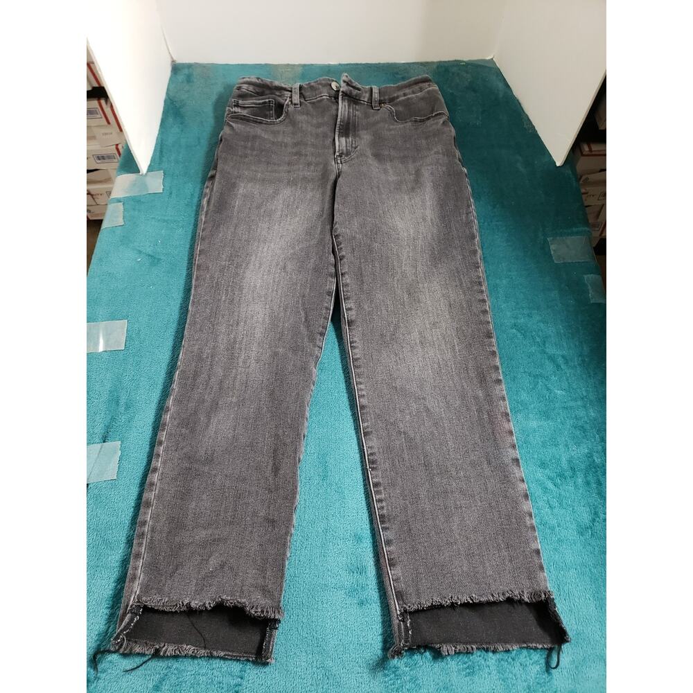 Express Jeans Size Medium Womens Black Pants Ladies High Rise Fray Hem Ankle